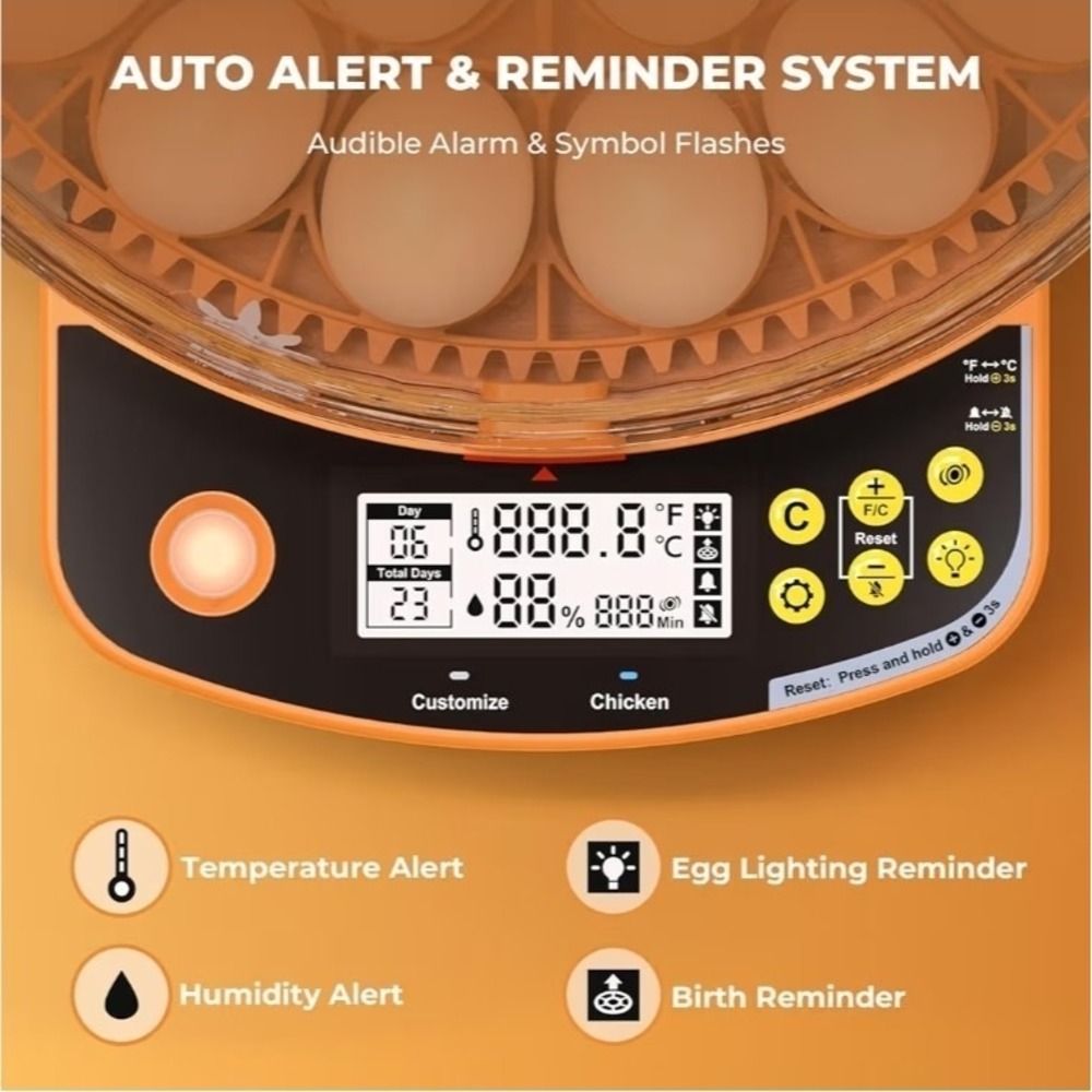 24 Egg Smart Incubator Auto Turner Temp & Humidity Control Candler Turner Alarm - Picture 6 of 7